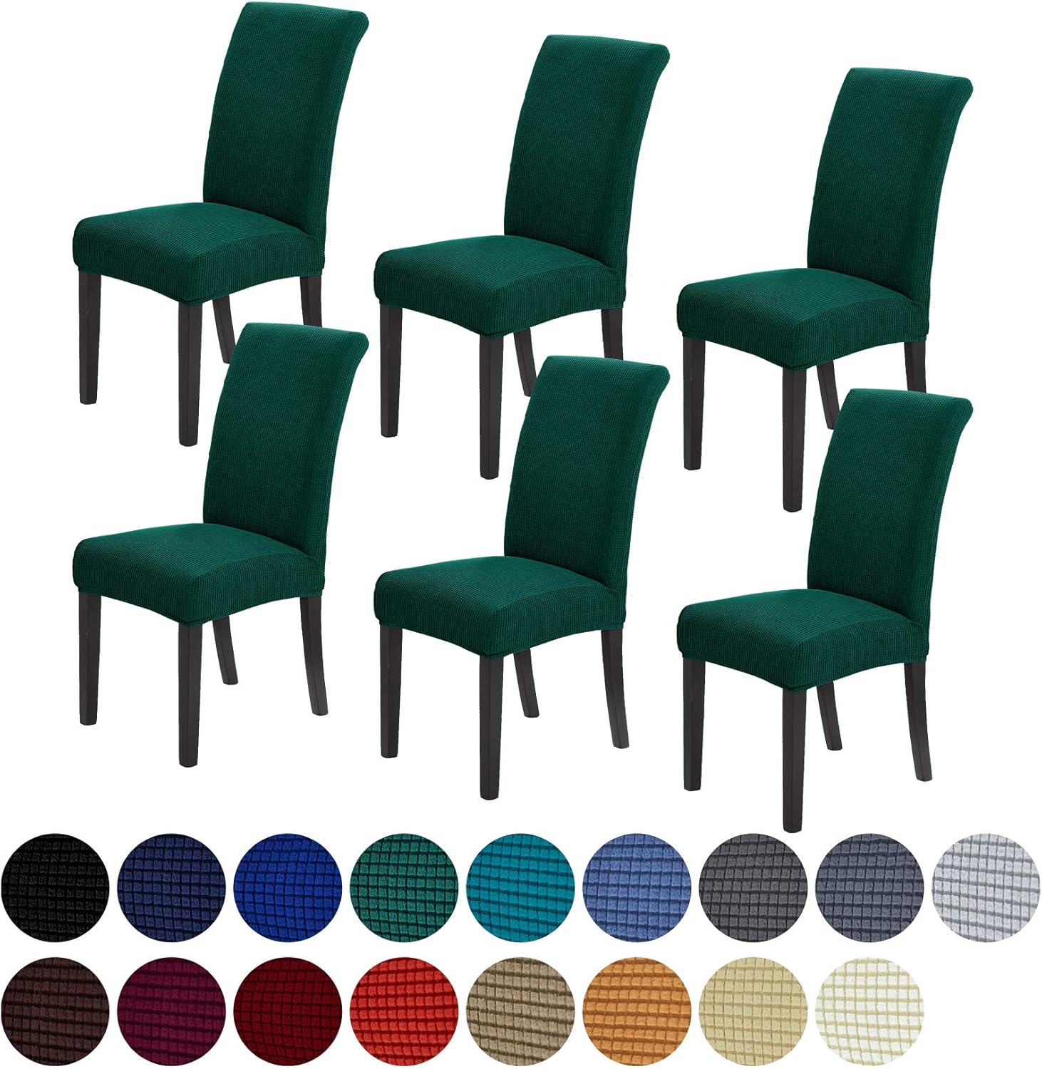 Slipcovers - Howhic Chair Covers for Dining Room Set of 6, Stretchy Dining Chair Covers, Textured Jacquard Kitchen Chair Slipcovers, Classy Decor for Home and Banquet (Hunter, 6 Pack)