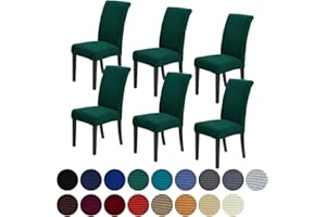 Howhic Chair Covers for Dining Room Set of 6, Stretchy Dining Chair Covers, Textured Jacquard Kitchen Chair Slipcovers, Classy Decor for Home and Banquet (Hunter, 6 Pack)