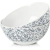 Ceramic Soup Bowls Set of 2, Large Pho Bowls 42oz, Blue Serving Bowls for Breakfast, Japanese White and Blue Bowls for Cereal Salad, Rice, Snack, Raman, Pasta, Fruit, Microwave Dishwasher Safe, 7 inch
