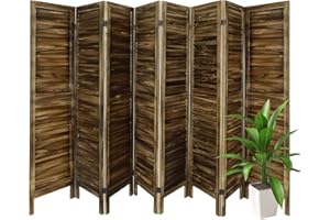 ECOMEX Room Dividers, 8 Panel Wood Room Screen Divider Freestanding, Folding Privacy Screen and Room Dividers, Wall Dividers, Dark Brown
