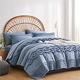 KAKIJUMN Blue Tufted 7-Piece Queen Comforter Set, Shabby Chic Boho Comforter and Sheet Set, All Season Soft Microfiber Complete Bedding Set