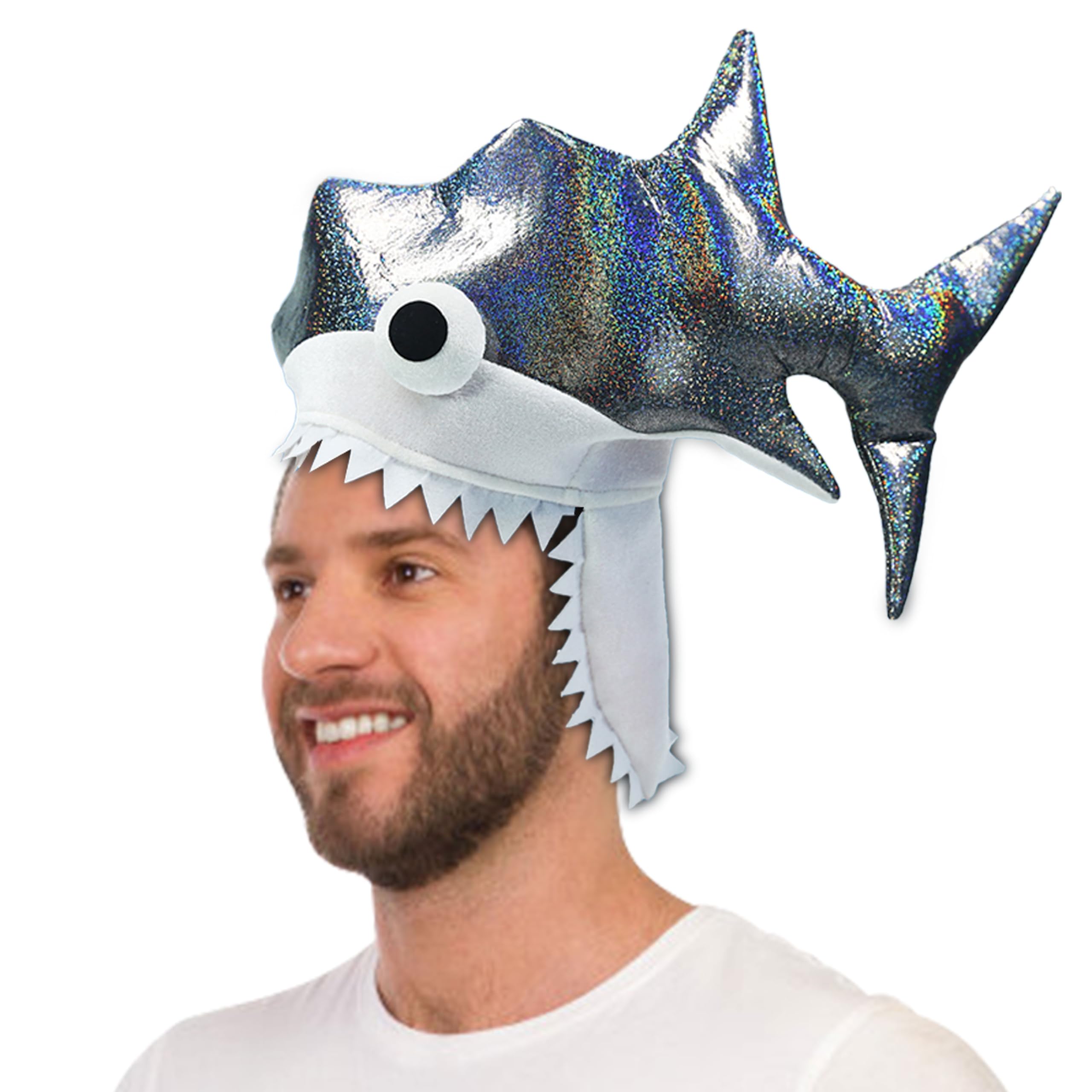 Shark Costume Hat Twlikling Silver Shark Costume Party Crazy Hat with 3D Embroidered Eye