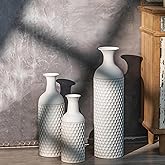 Sziqiqi Large Tall White Floor Vases: 27in Metal Floor Standing Vase Set of 3 Modern Honeycomb Texture Big Standing Vase for Living Room Dining Bedroom Home Corner Hallway Indoor Office