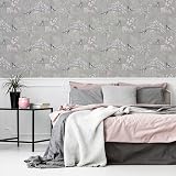 Arthouse Japanese Garden Grey Wallpaper Hand Drawn Trees Birds Pearlescent view 5