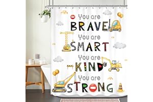 Ufeela Kids Construction Shower Curtain 60Wx72L Inch Boys Cartoon Truck Tractor Cute Inspirational Quote You Are Shower Curtain Bathroom Set Toddler Nursery Bath Curtain Bathtub Accessories Home Decor
