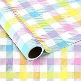 Welpurch 1 Roll Easter Pastel Plaid Wrapping Paper Roll - Mini Roll - 17in x 32.8Ft Spring Colorful Buffalo Plaids Gift Wrap Paper for Easter Spring Birthday Party Wrapping Supplies