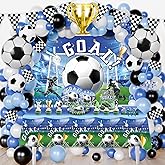 Heidaman 223Pcs Soccer Party Decorations,Soccer Birthday Party Decorations,Include Balloon Arch,Backdrop, Cake Toppers,Tableware, Tablecloth