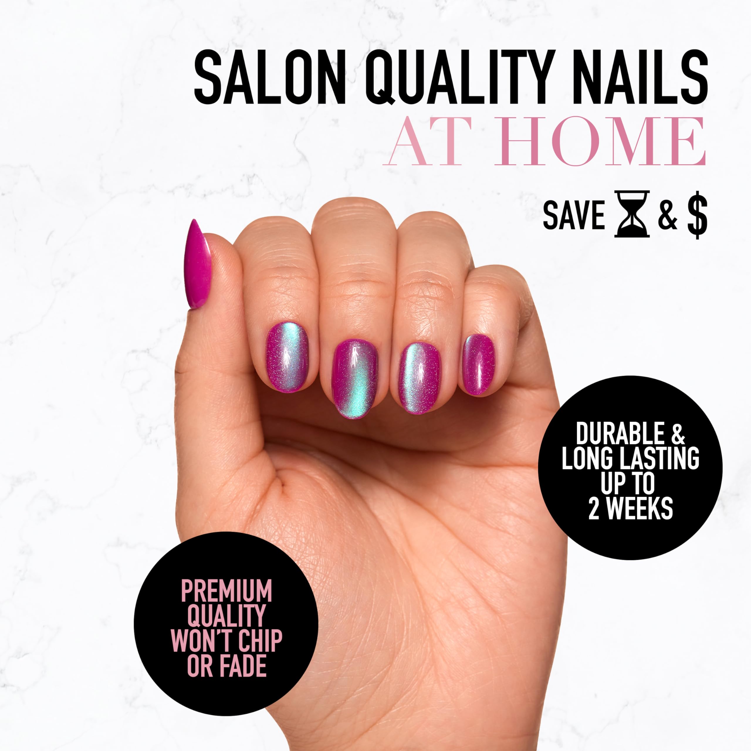 Glamnetic Press On Nails - Berry Fizz | Short Oval, Magenta Nails with a Mesmerizing Metallic Finish | 15 Sizes - 30 Nail Kit with Glue - Image 2