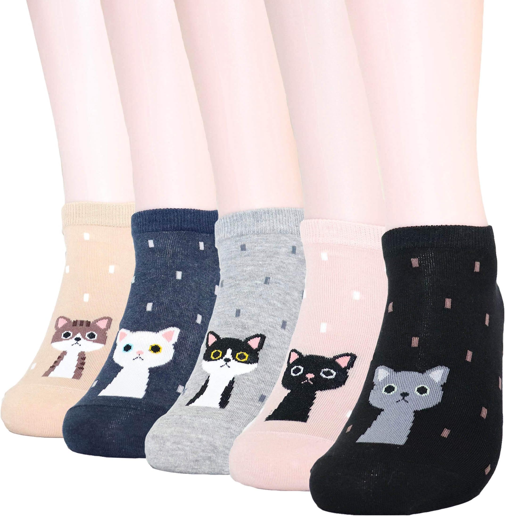 DearMy Womens Funny Design Casual Cotton Crew Socks | Art Patterned| Gifts for Women and Girls(Boys) (Small Cat 5 Pairs)