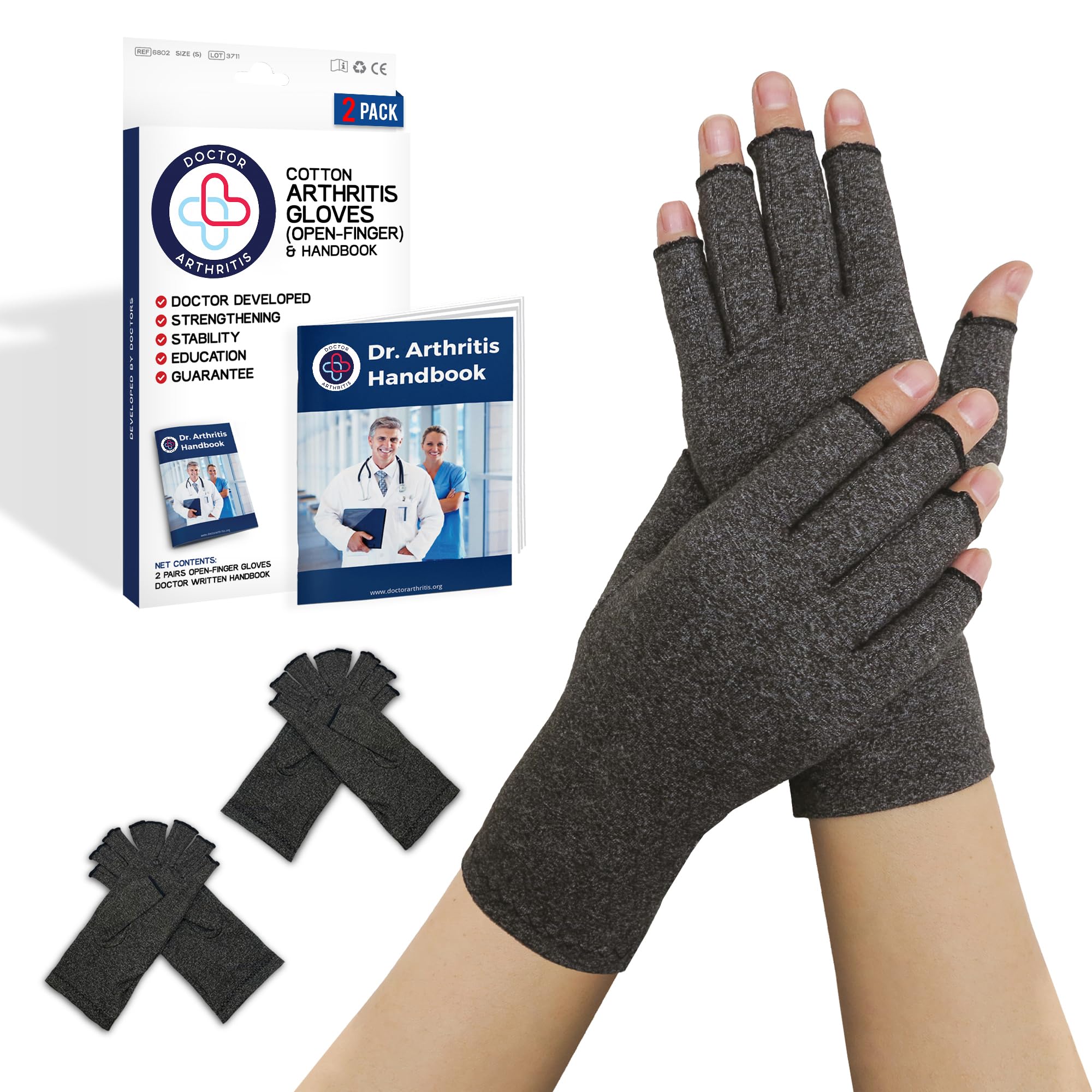 Doctor Developed compression gloves & Doctor Handbook/arthritis gloves for women & men & carpal tunnel relief, arthritis, raynauds (grey, xl)