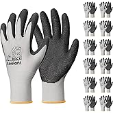 toolant Crinkle Latex Work Gloves Bulk, Rubber Coated Safety Work Gloves for Men and Women, 12 Pairs for Construction, Gardening, Warehouse (Gray, Large)