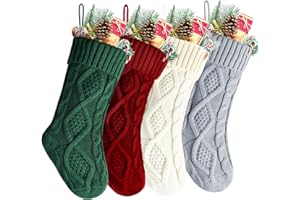 Kunyida Pack 4,14 Inches Unique Burgundy, Green Ivory, Gray, Knit Christmas Stockings
