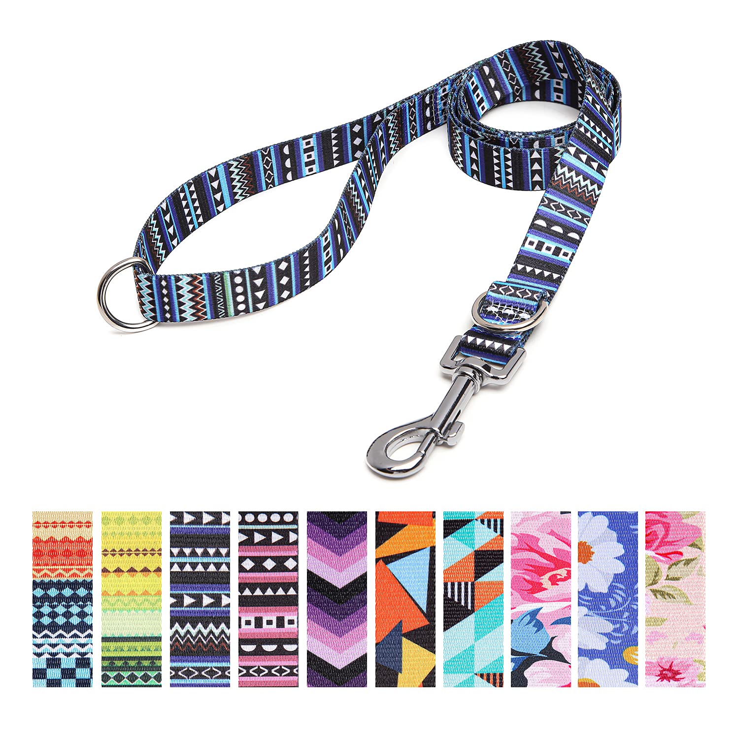 Suredoo Soft Nylon Dog Lead Leash with Colorful Patterns, Comfortable Strong Dog Training Walking Lead Leashes with 2 D-ring for Small Medium Large Dogs, 1.2m × 2.0cm (Bohemian Blue) — image 1