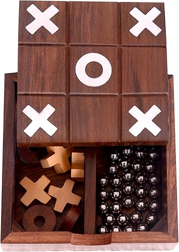 Desi Toys Tic Tac Toe Solitaire 2-in-1 Travel Board Game, Brown