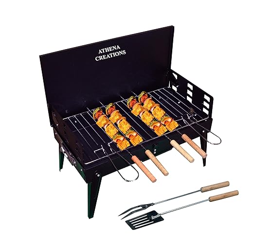 ATHENACREATIONS Charcoal Base Portable Folding Briefcase Style Barbeque Grill Toaster,Black