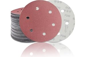 Senmai Tools 30 Pack 9 Inch 6 Hole 5X Grit 40 60 80 120 180 240 Hook & Loop Sanding Discs - Aluminum Oxide Sander Disc Grindi
