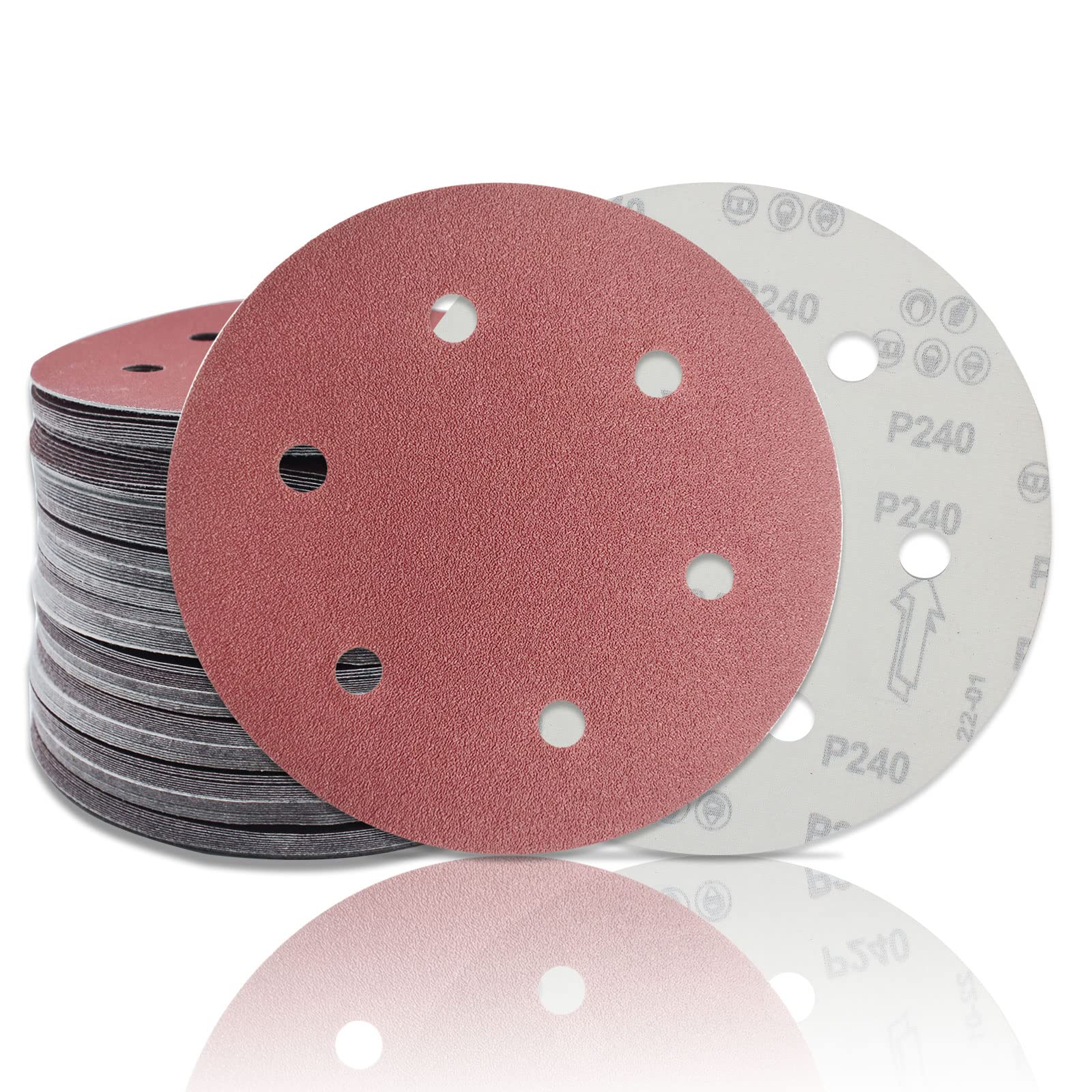 SenmaiTools 225mm Sander Disc 60 Grit Aluminium Oxide, 6 Holes, Hook and Loop, Reddish Brown, For Long Neck, Wall, Giraffe, Telescopic Sanders (20 Pcs)
