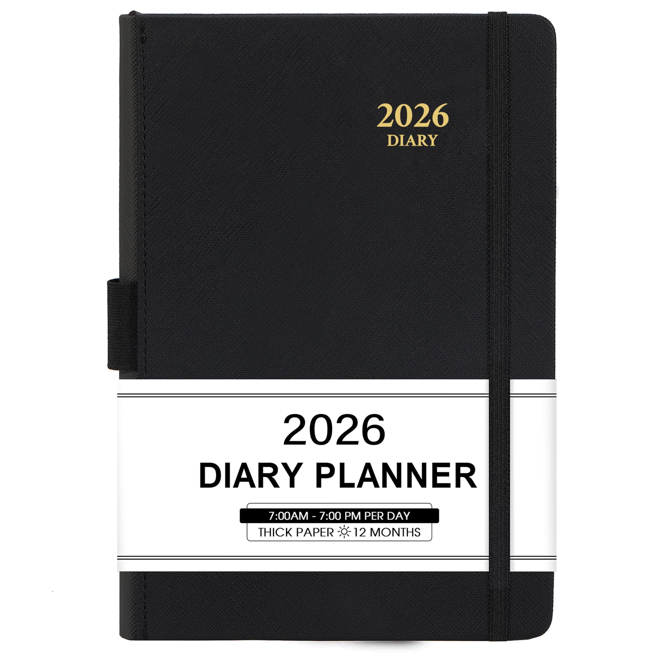 Diary 2026 - Diary 2026 Page a Day with Monthly Tabs, A5 Daily planner, From January 2026 to December 2026, Faux Leather Cover, Black