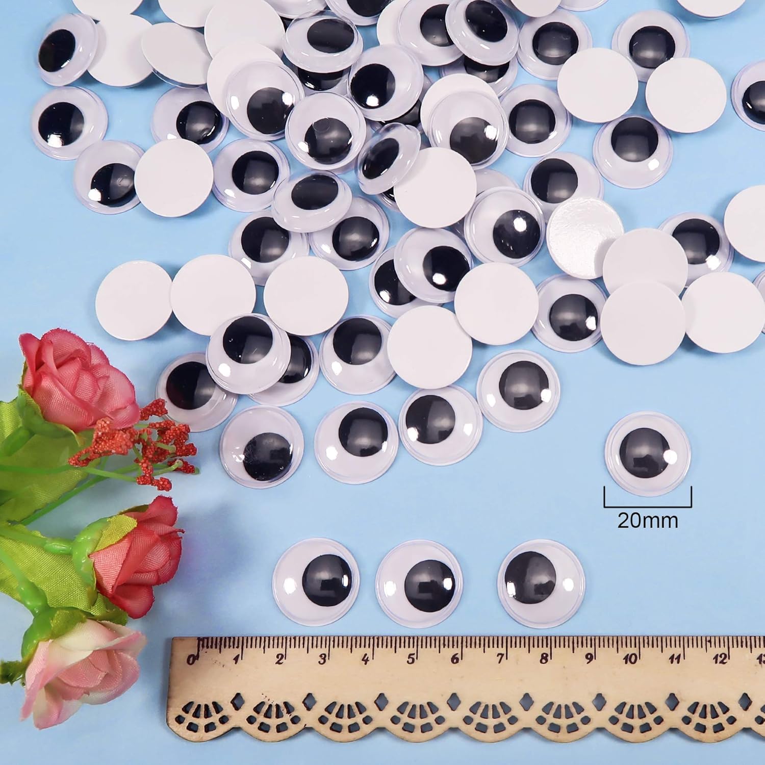 TOAOB 100pcs Wiggle Googly Eyes with Self Adhesive Round Black White Sticky Wobbly Eyes Plastic Craft Eyes 20mm for DIY Scrapbooking Crafts - Image 3