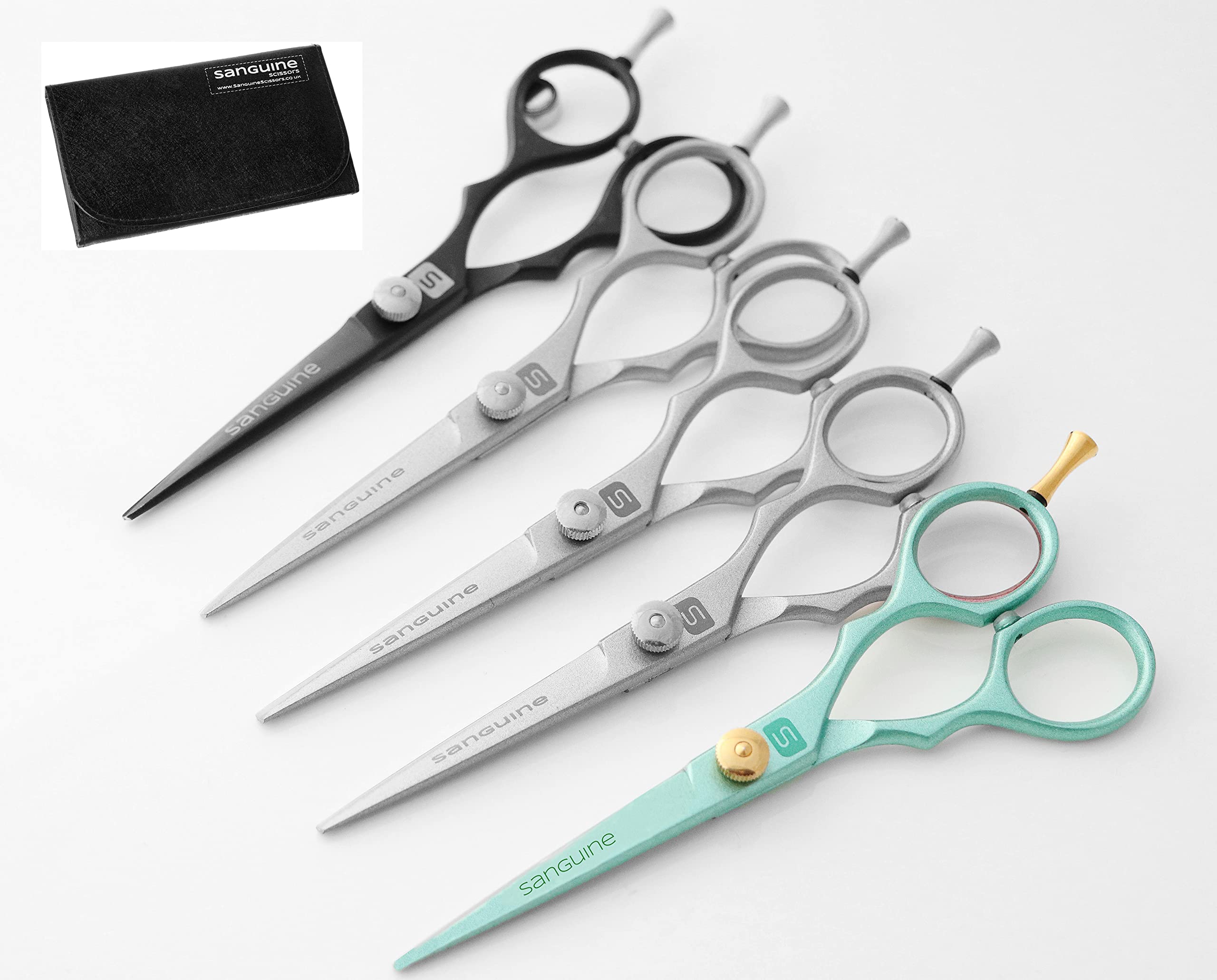 Sanguine Hair Scissors, Hairdressing Scissors, with Presentation Case, Professional or Personal use (Green)
