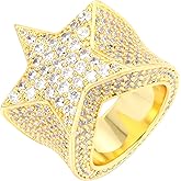 TRIPOD JEWELRY Iced Out Star Pinky Ring-18K Golden or White Golden Plated Hip Hop 5A+ Simulated Diamond Ring for Men Women-Size 7,8,9,10