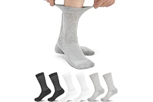HYCLES Diabetic Socks For Men and Women Loose Fit Non-Binding Cotton Crew Socks 6 Pairs