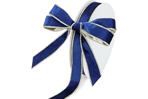 DINDOSAL Navy Velvet Wired Ribbon 1 Inch Thin Two Tone Blue and Gold Velvet Christmas Ribbon for Tree Decorations,Gift Wrapping, Crafts, Wreath Supplies, Holiday Home Decor, 20 Yards