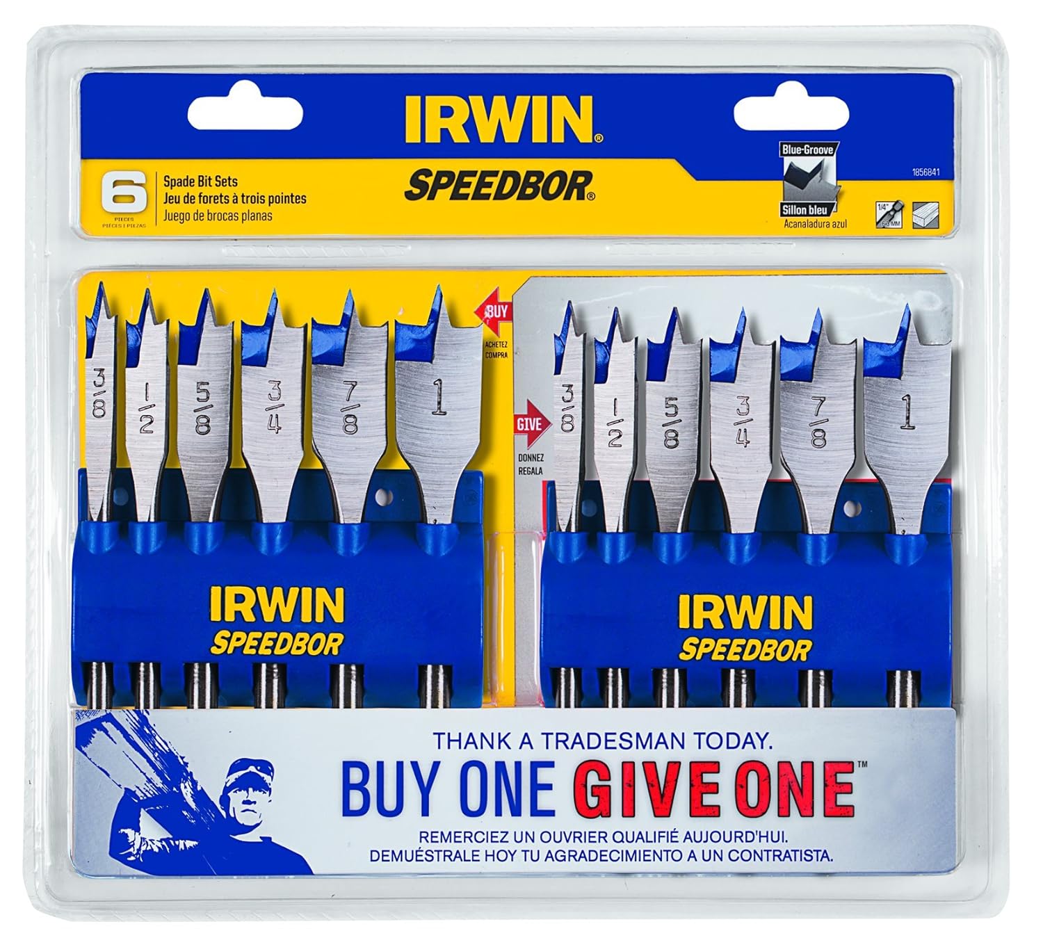 IRWIN Tools SPEEDBOR BlueGroove Pro Spade Bit Set with Storage Case