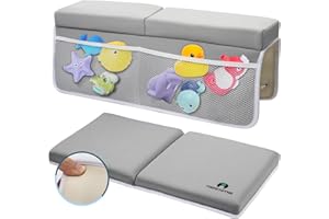 ITEFDTUTNE Memory Foam Bath Kneeler and Elbow Rest Set Baby Bath Kneeling Pad,Bathtub Kneeling Pad Painless Memory Foam Mat with Bath Toys Organizer Pockets Quick Drying,Non-Slip for Baby and Toddler