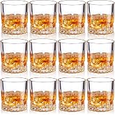 Yaomiao 12 Pcs Classic Old Fashioned Rocks Glasses, 7 Oz Whiskey Bourbon | Bulk Set for Home Bar Parties, Heavy Base Geometric Cut Design Dishwasher Safe, Rocks Glasses for Cocktail Liquor Drinks Gift
