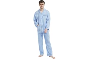 amaxer Mens 100% Cotton Pajamas Set Long Sleeve Pjs Button Fly Pants Soft Elastic Drawstring Waistband Bottoms