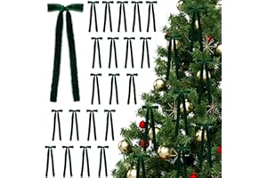 Glitinsel 20 Pcs Velvet Christmas Bows 4.7" x 11" Pre Tied Handmade Fringe Velvet Ribbon Bows Rustic Crafts Gift Bows with Twist Tie for Gift Wrapping Christmas Decorations(Forest Green)