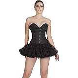 Black Gothic Corset Brocade Plus Size Costume Waist Trainer Overbust Bustier Top
