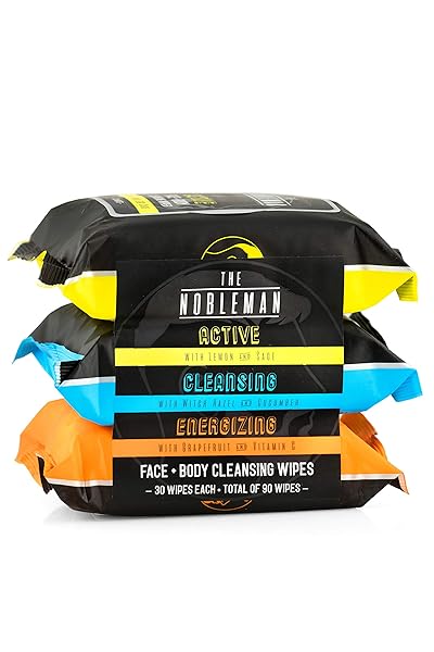 MEN’S ACTIVE/CLEANSING/ENERGIZING FACE + BODY CLEANSING WIPES – 3 PACK (90CT)