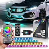 OPT7 Aura Pro RGB Grille Accent Lights 12" with App &amp; Remote Control | Multicolor Front Grille Lighting, Universal Fit, Strobe/Fade/Music Sync, JDM Car Accessories, 4PC Waterproof LED Strips