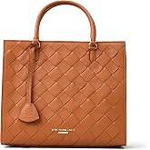 Bruno Magli Women's Gemma Leather Tote Bag, Brown Woven