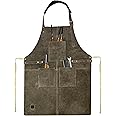 RUSTIC TOWN Leather Grill Work Apron with Tool Pockets ~ Adjustable up to XXL for Men & Women ~ Leather Tool Apron