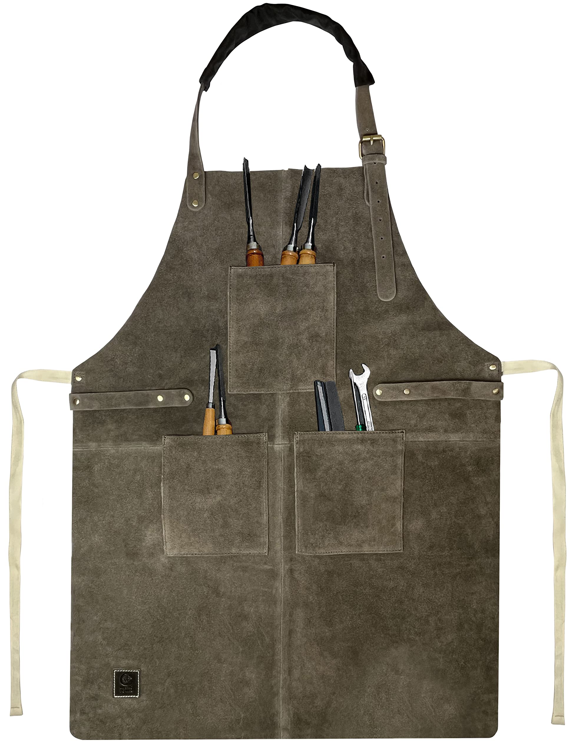 Rustic Town Leather Grill Work Apron with Tool Pockets - Adjustable BBQ Bib up to XXL for Men and Women - Woodworking Shop Apron - Heavy Duty Leather Tool