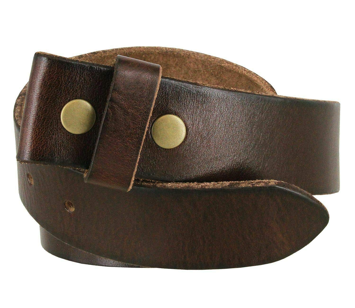 Men's Full Grain Leather Belt Strap – No Slot Hole, Snap System For Buckle, 1.5" Wide, Brown, Size 30 - View #11
