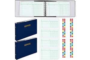 Skyygemm 2 Pcs Ring Ledger Binder with 400 Pcs 5" x 8.5" Ledger Sheets Small Index Tabs Ledger Books for Bookkeeping Accounting Ledger Business Ledger Books with Debit Credit Balance Columns