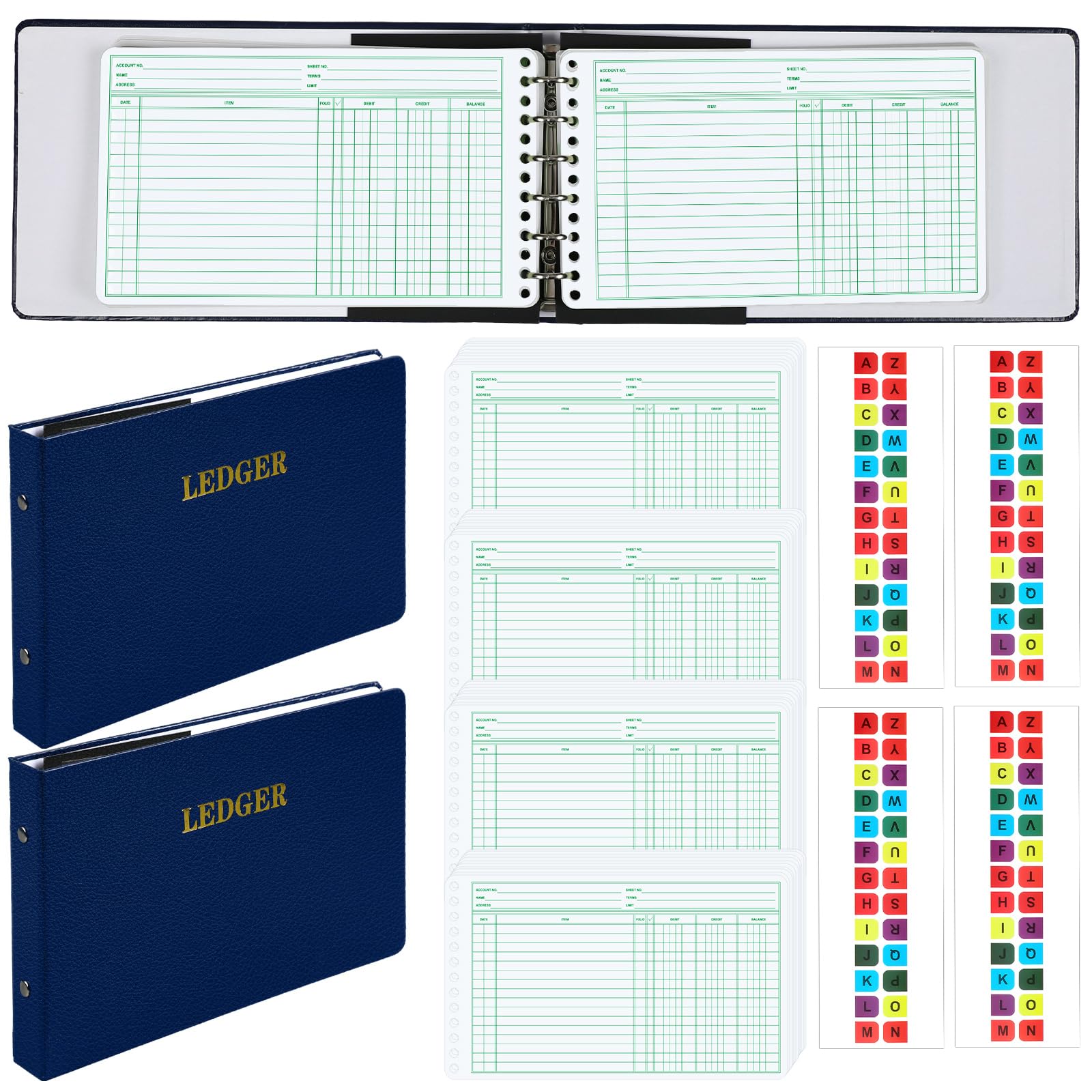 Photo 1 of Skyygemm 2 Pcs Ring Ledger Binder with 400 Pcs 5" x 8.5" Ledger Sheets Small Index Tabs Ledger Books for Bookkeeping Accounting Ledger Business Ledger Books with Debit Credit Balance Columns