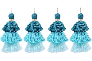 KONMAY 4pcs Tri-Layered Tassels with Hanging Loop for Jewelry Making, Clothing