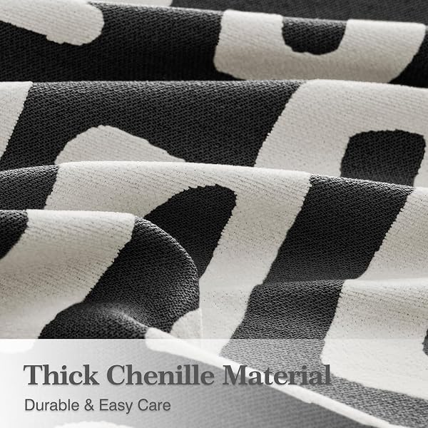 MAYMISS BOHO COUCH COVER FOR DOGS WASHABLE CHENILLE SOFA COVERS REVERSIBLE SOFA SLIPCOVER PET FRIENDLY FOR SECTIONAL SOFA, 2 OR 3 CUSHION COUCH (BOHO2 BLACK, 71″ X 150″)