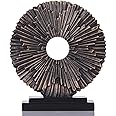 Black and Gold Home Decor Statue, Unique Office Decor, Round Line Medallion Statue for Room Decor, Shelf Top Decor, Entryway Entry Table, Floor Mantle Decor and Home Panel Decorations