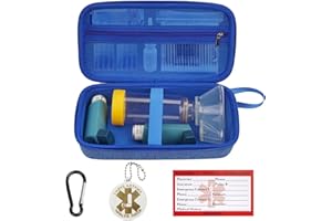 MGZNMTY Travel Carrying Case Compatible with Asthma Inhaler Spacer for Adults and Children, Masks, Inhaler Holder with Asthma Alert Tag and Medical Card, Carabiner (Only Case) (Blue)