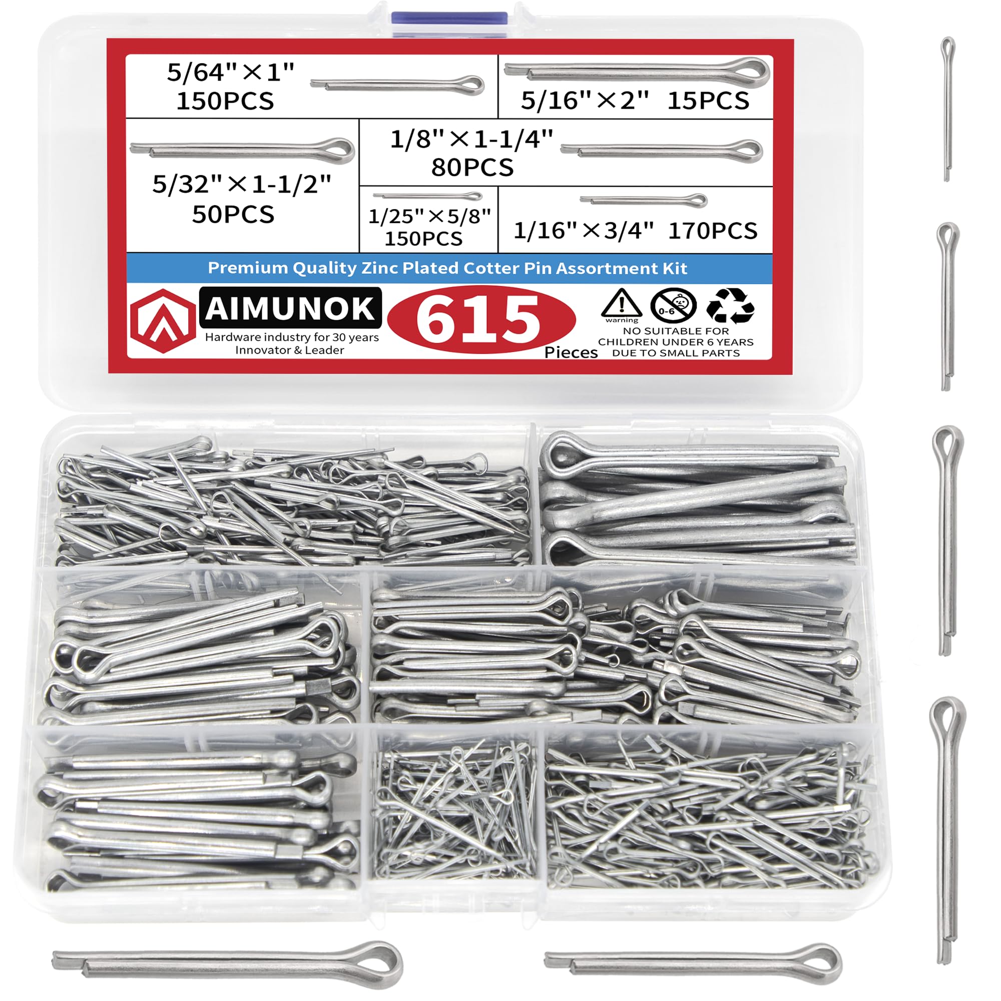 615Pcs Hairpin Cotter Pin Assortment Kit 6 Sizes Heavy Duty Zinc Plated Split Pin Clips Hitch Pin Clip Tractor Cotter Pin Trucks, Engine Repair in Towing Hitch Clips & Pins