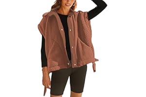 TAQCUX Sherpa Jacket for Women Casual Fleece Vest Oversized Sleeveless Outwear Warm Button Down Gilet with Pockets