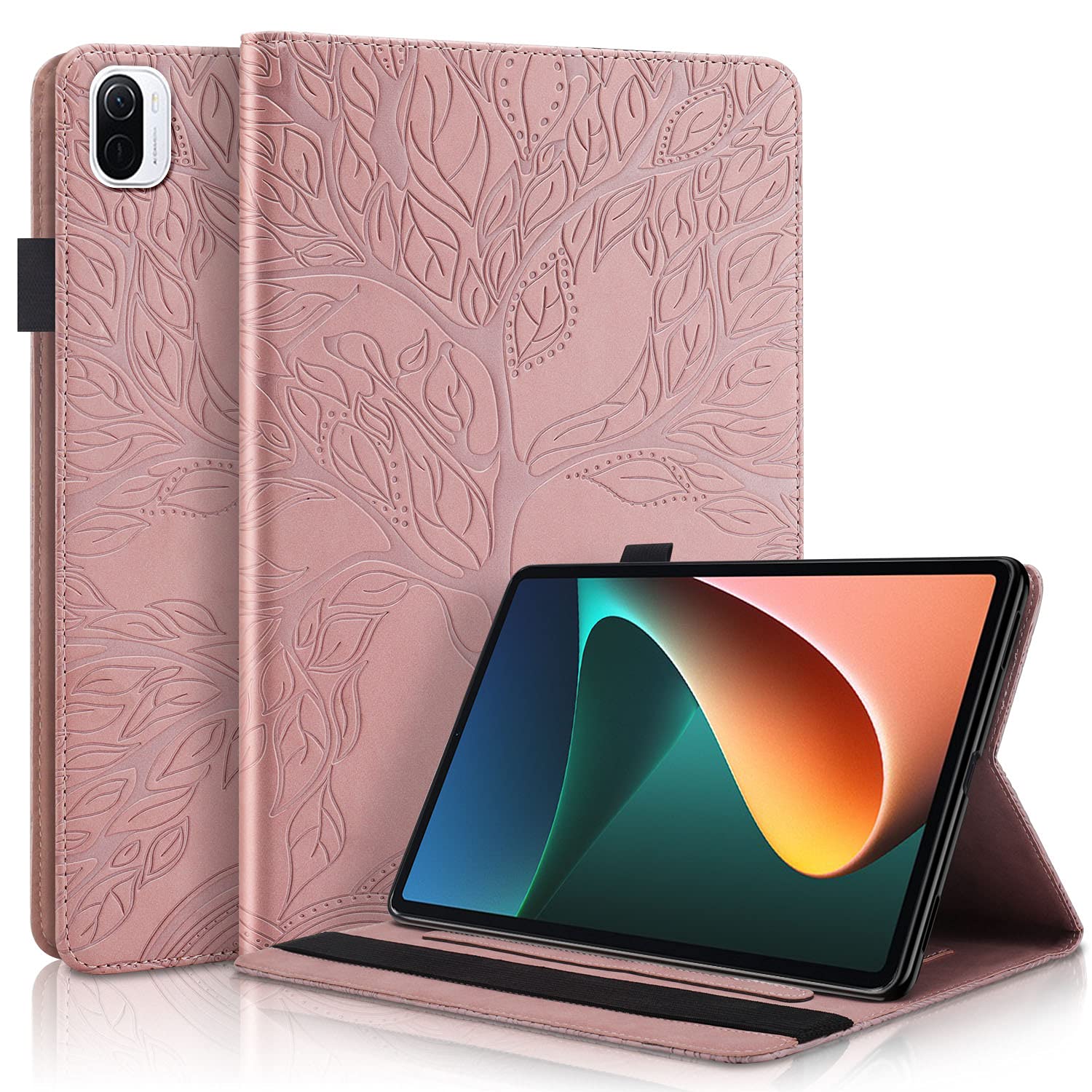 Succtopy Case for Xiaomi Mi Pad 5 / Mi Pad 5 Pro 11 Inch 2021, Folio Flip PU Leather Case Stand Function Wallet Cover Case Tablet Protective Case Xiaomi Mi Pad 5 Pro, Tree Rose Gold