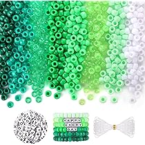 イミテーションアクセサリー　訳ありA4サイズ 1袋分 Amazon.com: Green and White Beads, 1200 Pcs Pony Beads Bulk