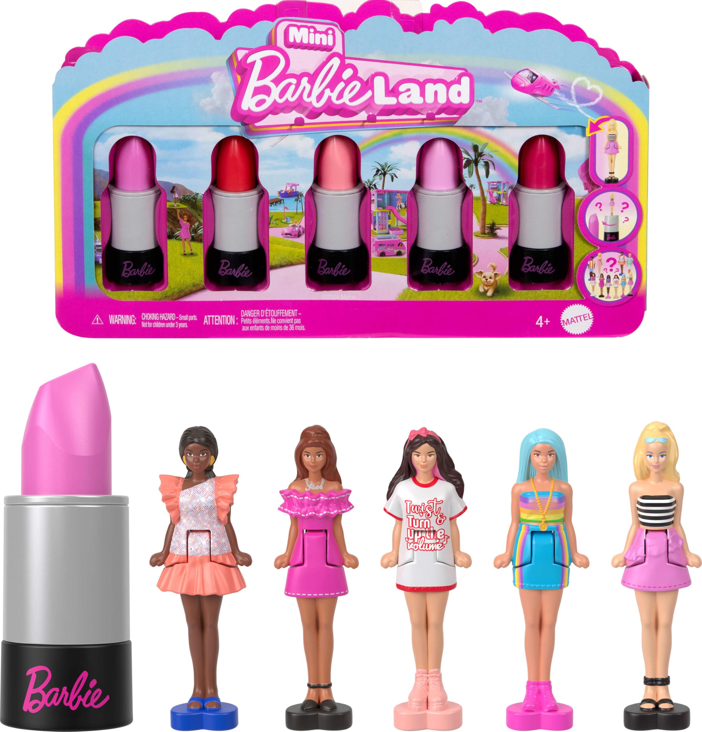 Barbie Mini BarbieLand 5-Pack Fashionistas Dolls, 1.5-inch Mini Dolls in Lipstick Tubes, Instant Collection & Surprise Reveals (Styles May Vary), JBD26